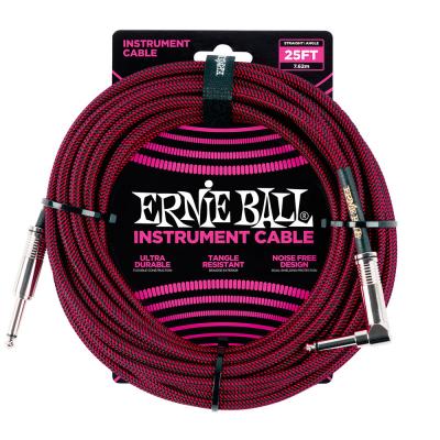 ERNIE BALL ＃6062 25ft Braided Cables Black / Red ギターケーブル