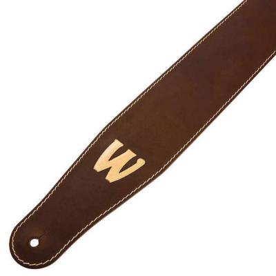 WARWICK Teambuilt Genuine Leather Bass Strap Brown Gold Embossing ベースストラップ ストラップ穴部画像