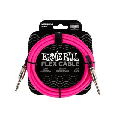 ERNIE BALL アニーボール EB 6413 FLEX CABLE 10’ SS  PK 10フィート（約3メートル） 両側ストレートプラグ ピンク ギターケーブル