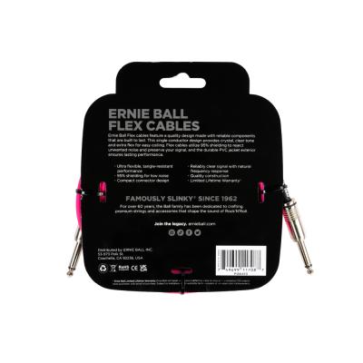 ERNIE BALL アニーボール EB 6413 FLEX CABLE 10’ SS  PK 10フィート（約3メートル） 両側ストレートプラグ ピンク ギターケーブル パッケージ裏