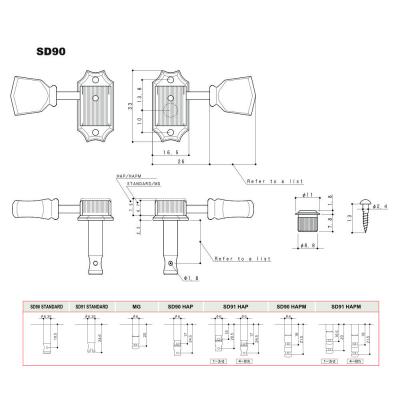 GOTOH SD90-06M-L3R3-Nickel ギター用ペグ 寸法図