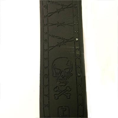 Perri’s ペリーズ P25FE-6899 2.5インチ Black Belt Leather SKULLS 革 ギターストラップ エンボス加工