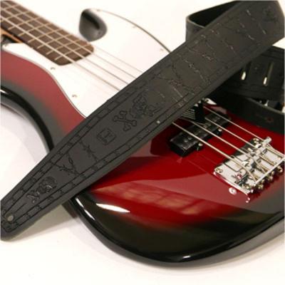 Perri’s ペリーズ P25FE-6899 2.5インチ Black Belt Leather SKULLS 革 ギターストラップ イメージ画像