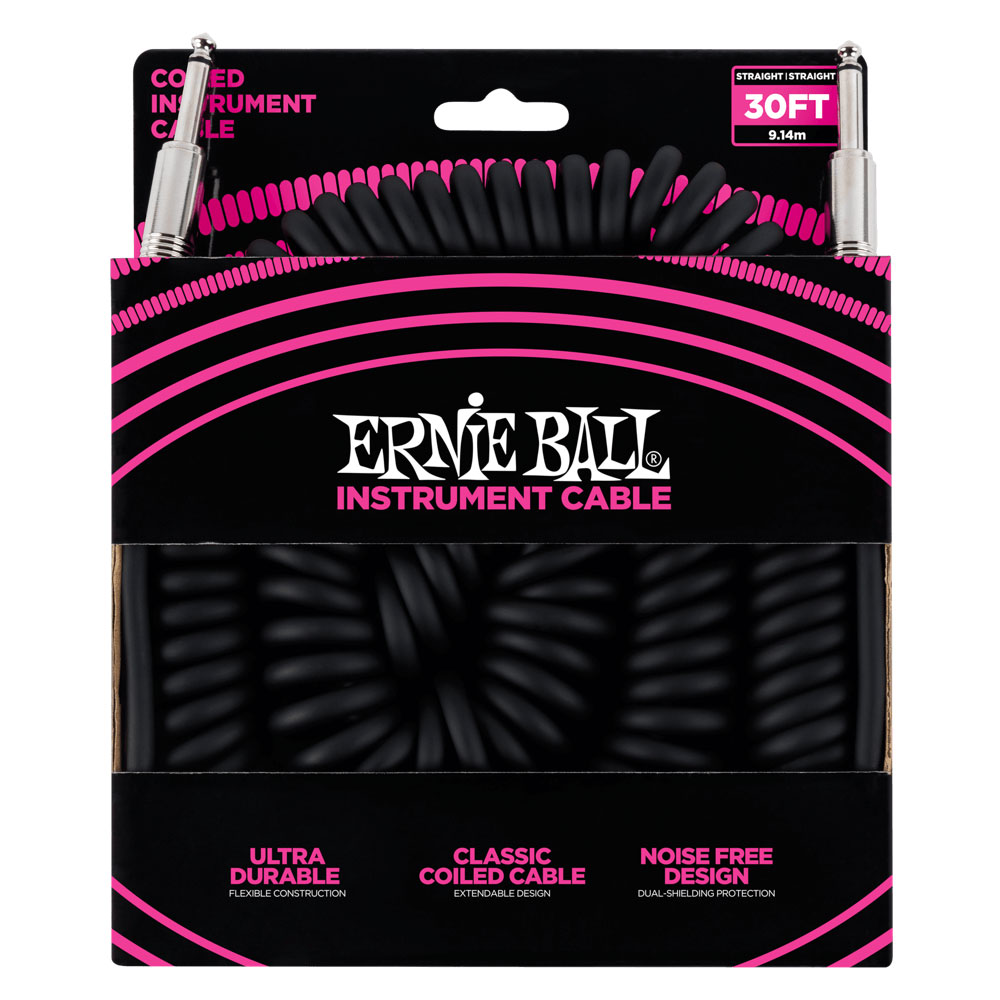 ERNIE BALL 6044 30' Coiled Straight/Straight Instrument Cable BLACK ギターケーブル