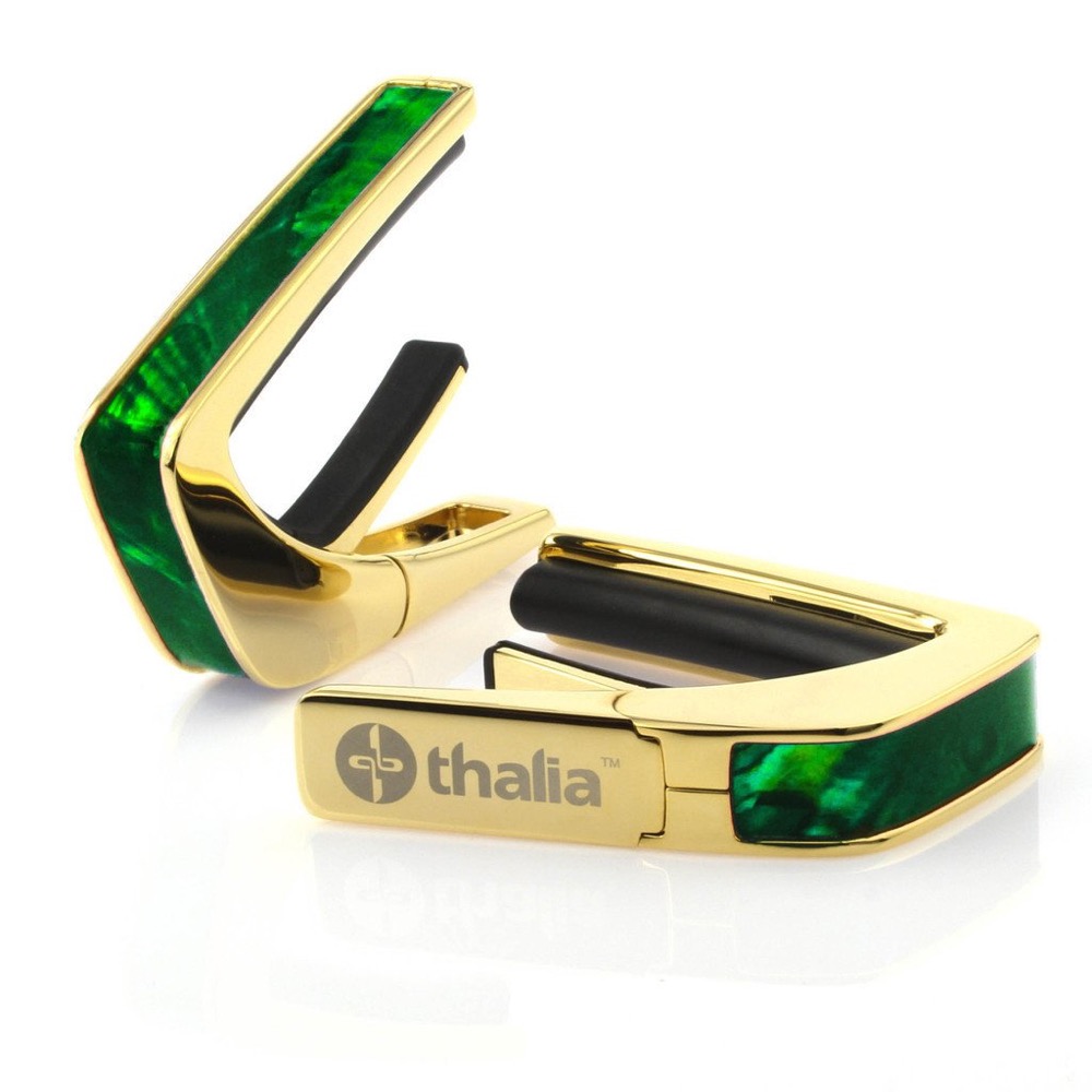 Thalia Capo 200 in 24k Gold Finish with Green Angel Wing Inlay カポタスト