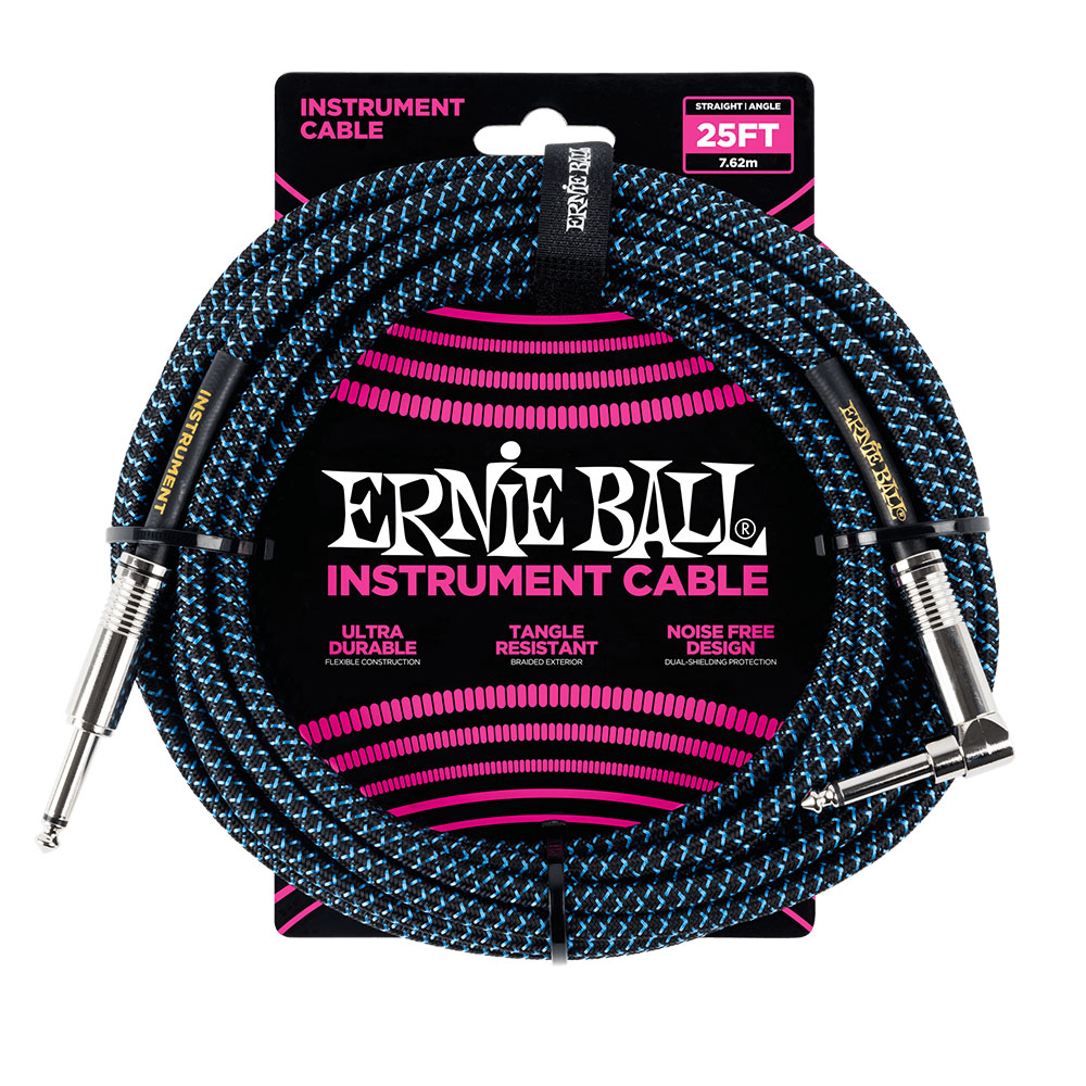 ERNIE BALL ＃6060 25ft Braided Cables Black / Blue ギターケーブル