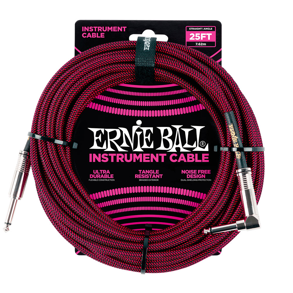 ERNIE BALL #6062 25ft Braided Cables Black / Red ギターケーブル
