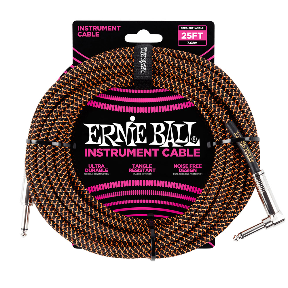 ERNIE BALL ＃6064 25ft Braided Cables Black / Orange ギターケーブル