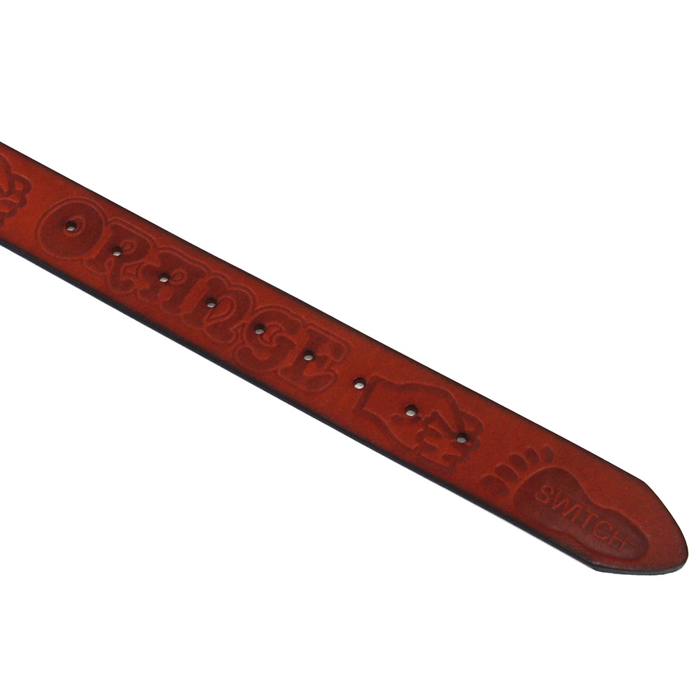 ORANGE MER004 Embossed Genuine Leather Belt BR ロゴ入り レザーベルト ブラウン ロゴ部