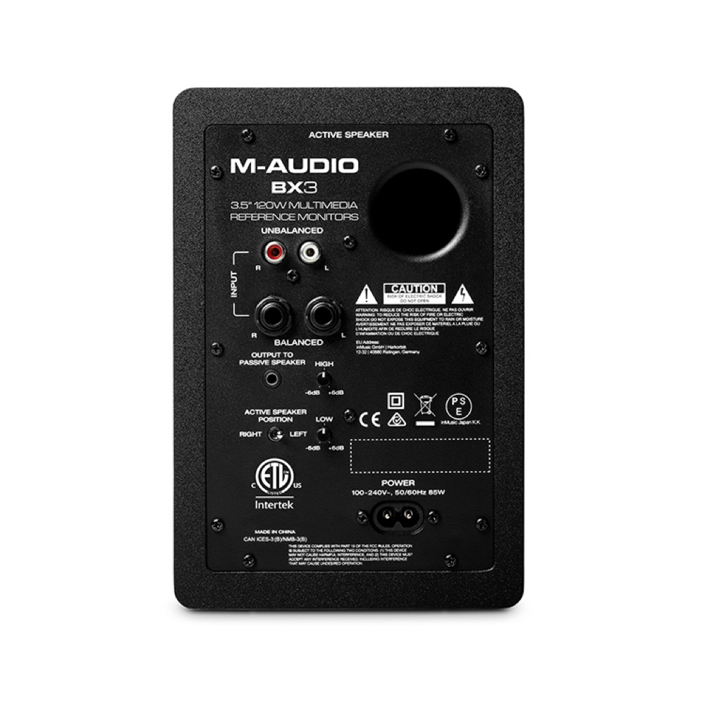 M-AUDIO BX3 3.5インチ 120W デスクトップ モニタリング パワード・スピーカー 背面画像