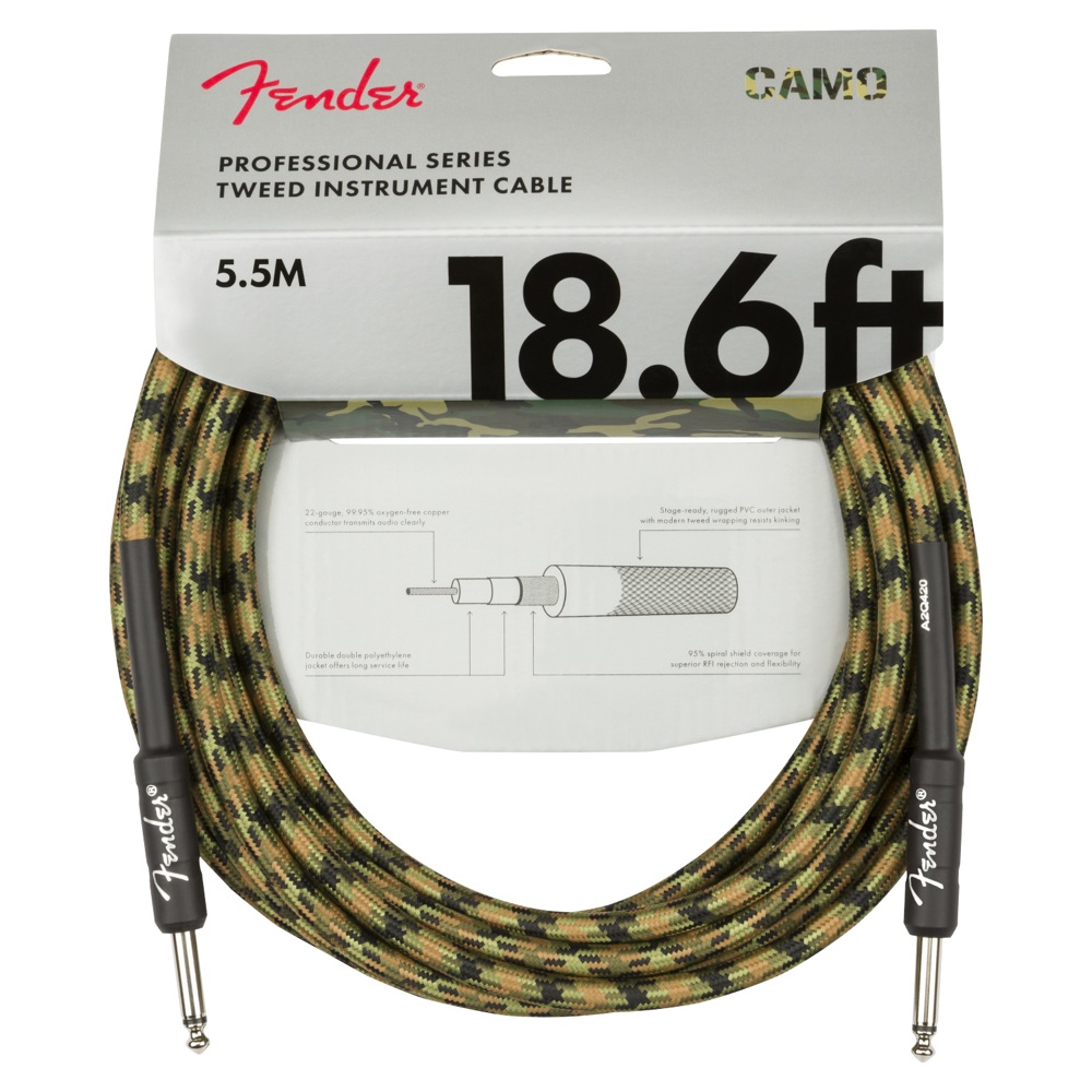 Fender Professional Series Instrument Cable Straight/Straight 18.6’ Woodland Camo ギターケーブル