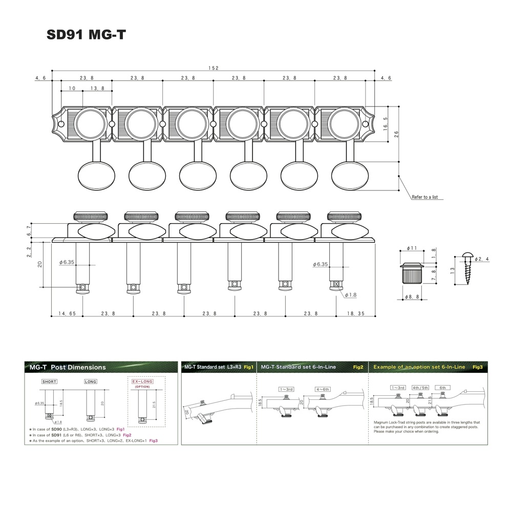 GOTOH SD91-MGT-05M L6 N ギター用ペグ 寸法図の画像