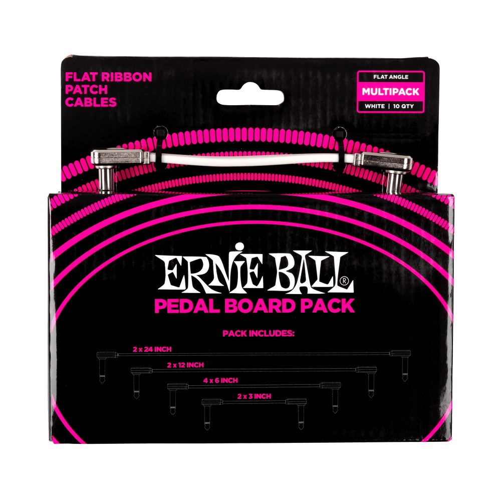 ERNIE BALL P06387 FLAT RIBBON PATCH CABLES PEDALBOARD MULTI PACK WHITE パッチケーブル 10本セット ホワイト (7.62cm×2 / 15.24cm×4 / 30cm×2 / 60cm×2)