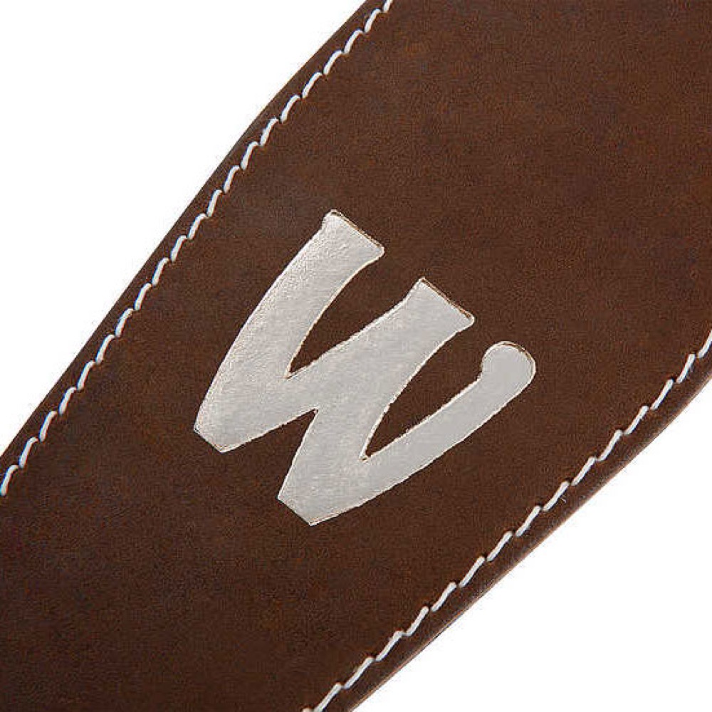 WARWICK Teambuilt Genuine Leather Bass Strap Brown Silver Embossing ベースストラップ ロゴ拡大画像