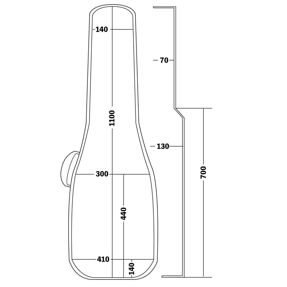 KIKUTANI GVB-30W BLK アコースティックギター用ギグバッグ サイズ詳細