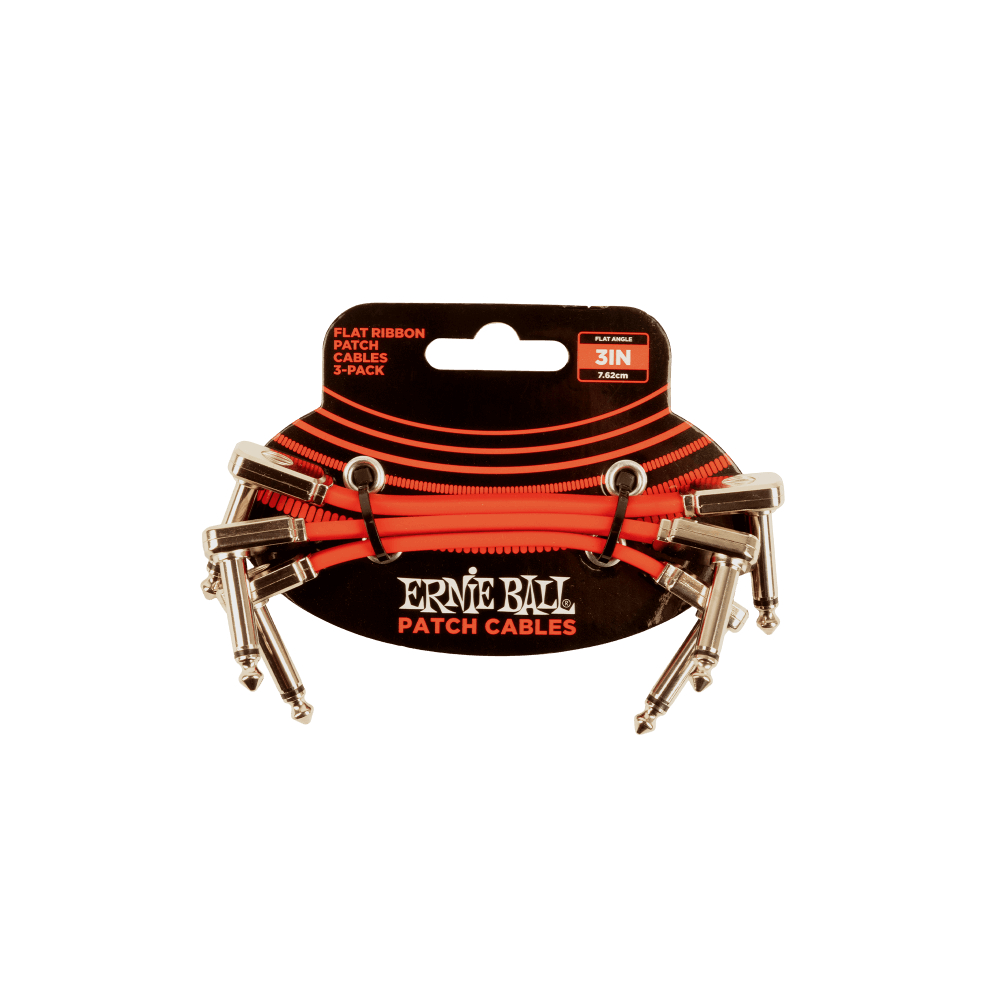 ERNIE BALL P06401 3" Flat Ribbon Patch Cable 3-Pack - Red パッチケーブル 3本セット
