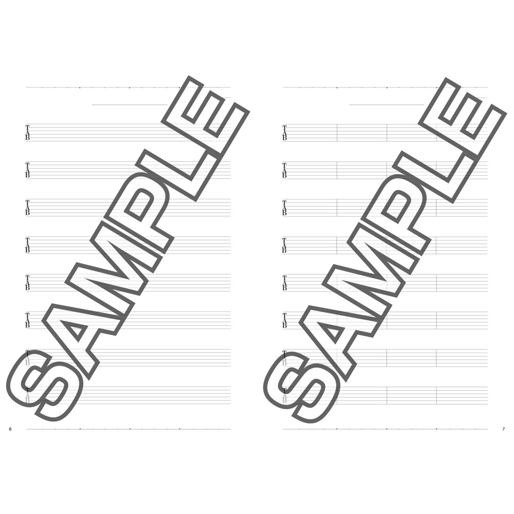 ギターのためのコピーできる譜面用紙セット アルファノート TAB譜サンプル画像