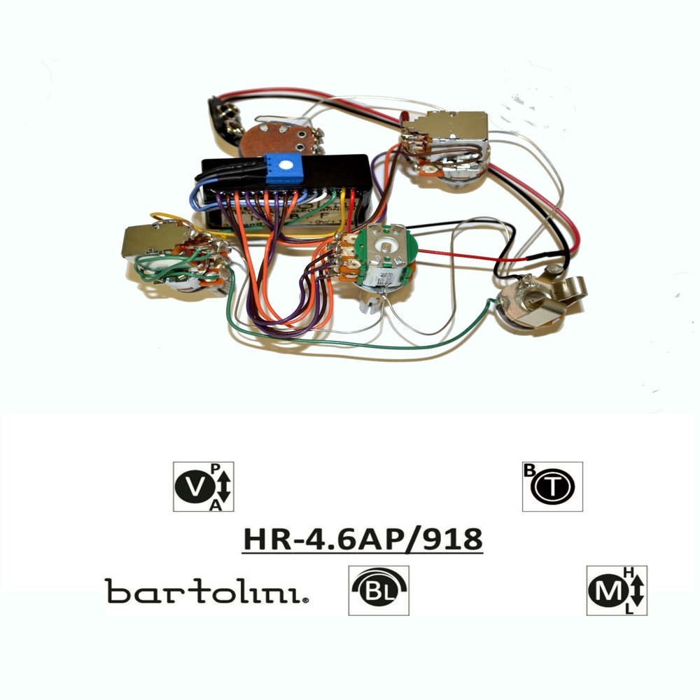 Bartolini バルトリーニ HR-4.6AP/918 3 Band NTMB+F Preamp， 4 Potsベース用プリアンプ 内容物一式