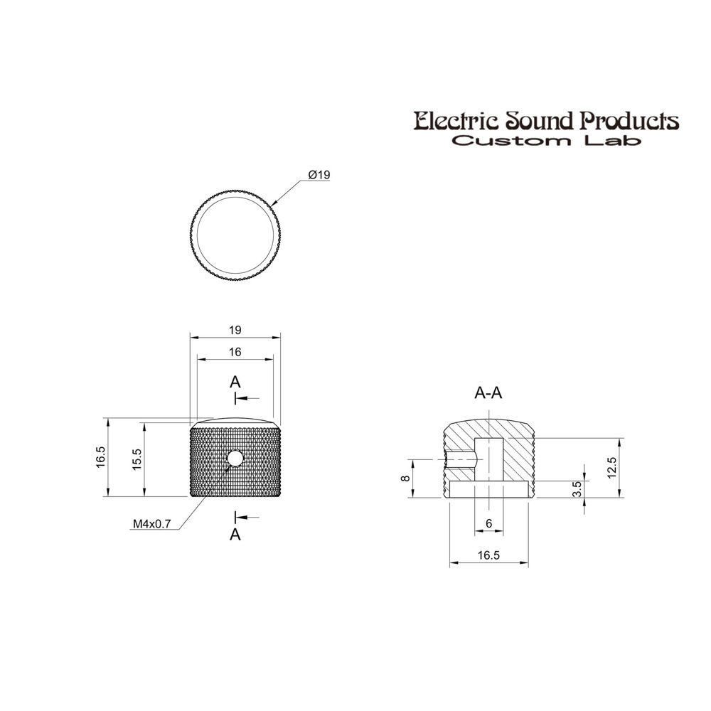 ESP イーエスピー Custom Lab Metal Knob Modern EVK-2HI Black Nickel メタルノブ 寸法図