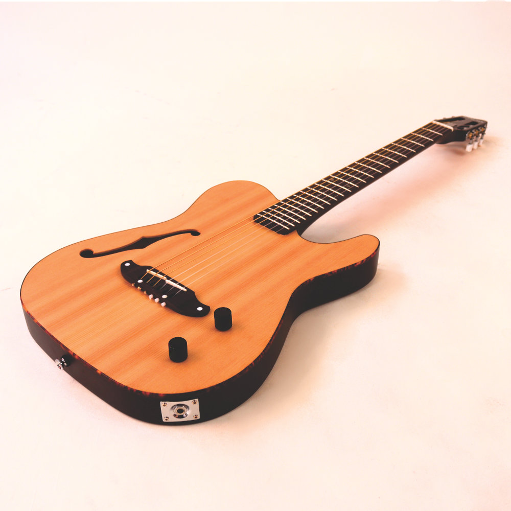 SCHECTER OL-FL-N-P SNTL エレクトリッククラシックギター インプットジャック側サイド、ボディトップ