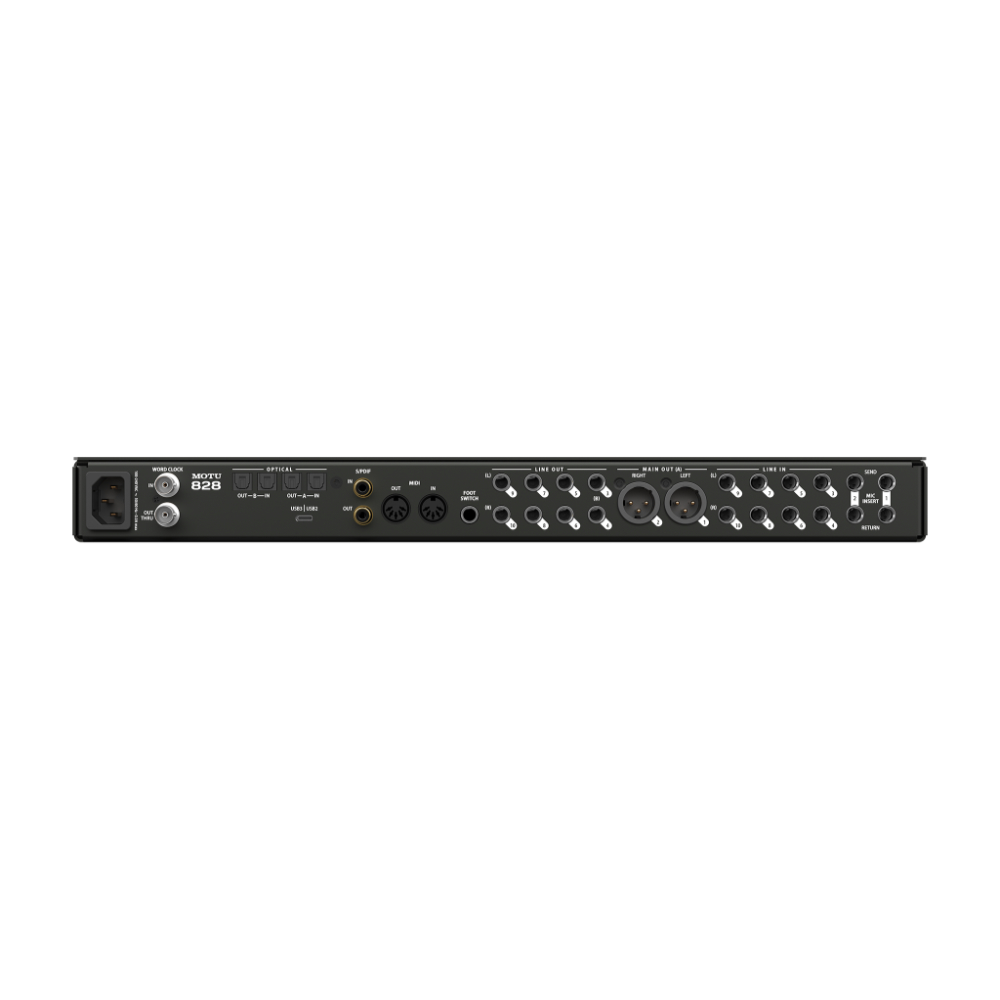 MOTU 828 28×32入出力 USB3オーディオインターフェイス スタンドアローンミキサー&コンバーター リア画像