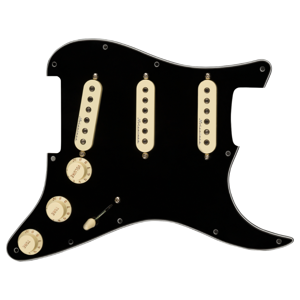 Fender フェンダー Pre-Wired Strat Pickguard Hot Noiseless SSS Black ストラトキャスター用 ピックガード ピックアップ ギターパーツ