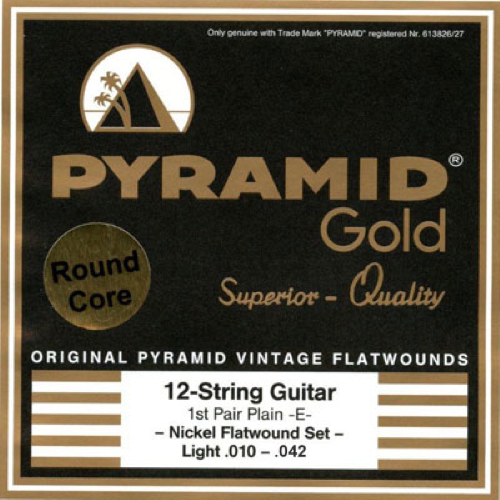 PYRAMID STRINGS EG Gold 12 strings 010-042 chrome nickel flatwounds on round core フラットワウンド 12弦用エレキギター弦×3セット