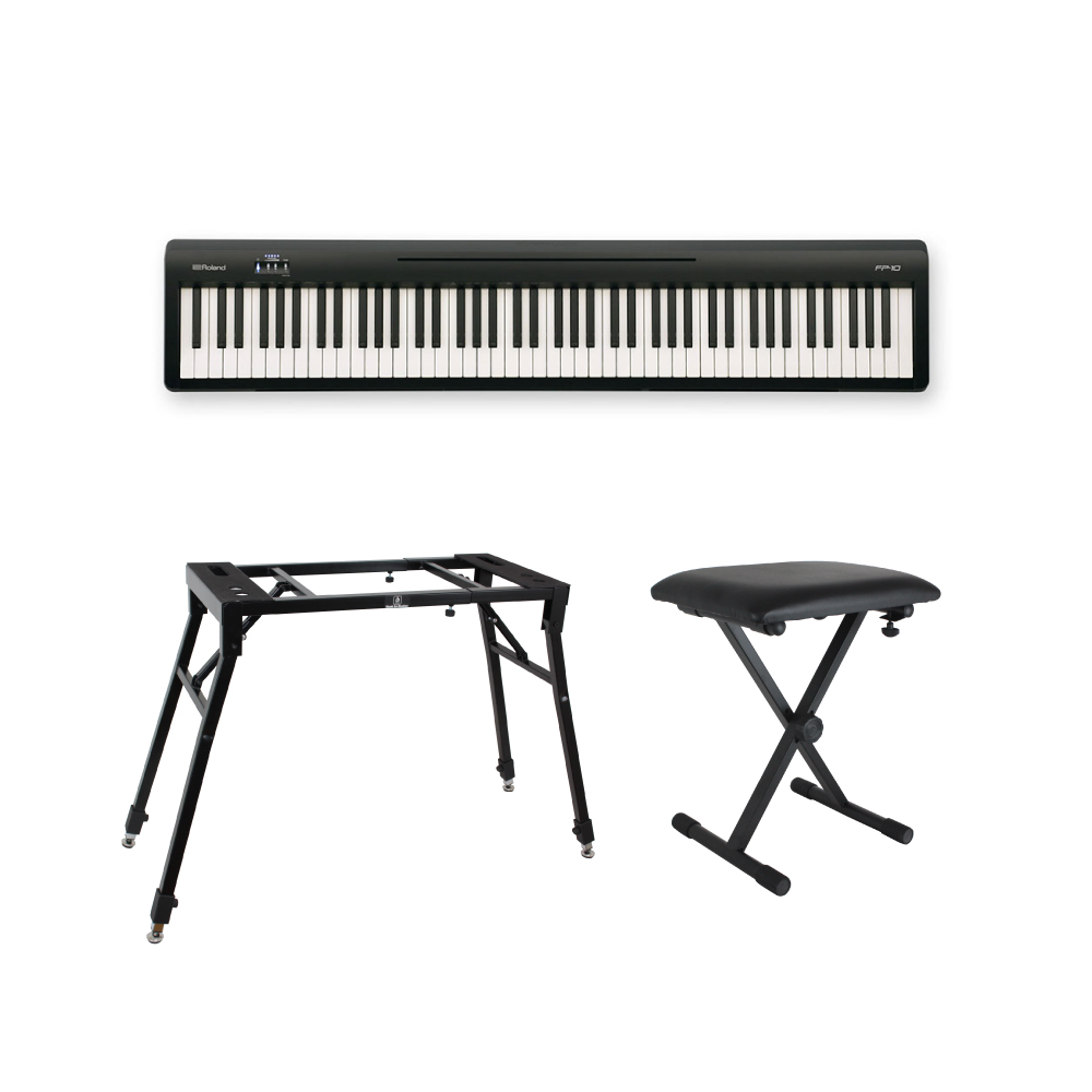 ROLAND FP-10 BK 電子ピアノ ポータブルピアノ  4本脚型スタンド、X型椅子付きセット