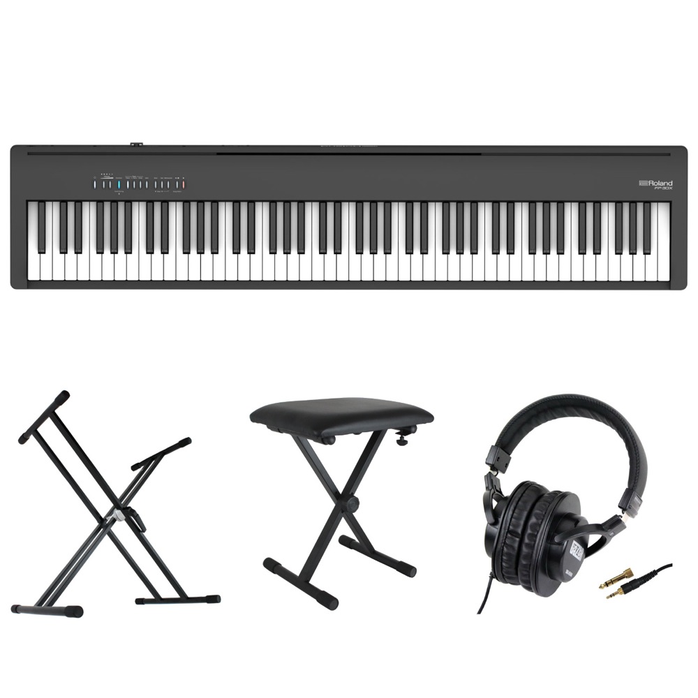 ROLAND FP-30X-BK Digital Piano ブラック 電子ピアノ キーボードスタンド キーボードベンチ ヘッドホン 4点セット [鍵盤 Cset]