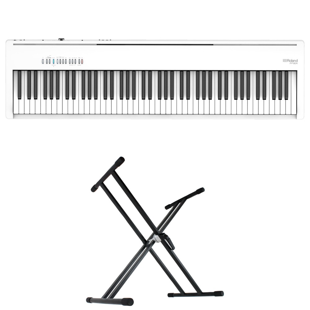 ROLAND FP-30X-WH Digital Piano ホワイト 電子ピアノ キーボードスタンド 2点セット [鍵盤 Aset]