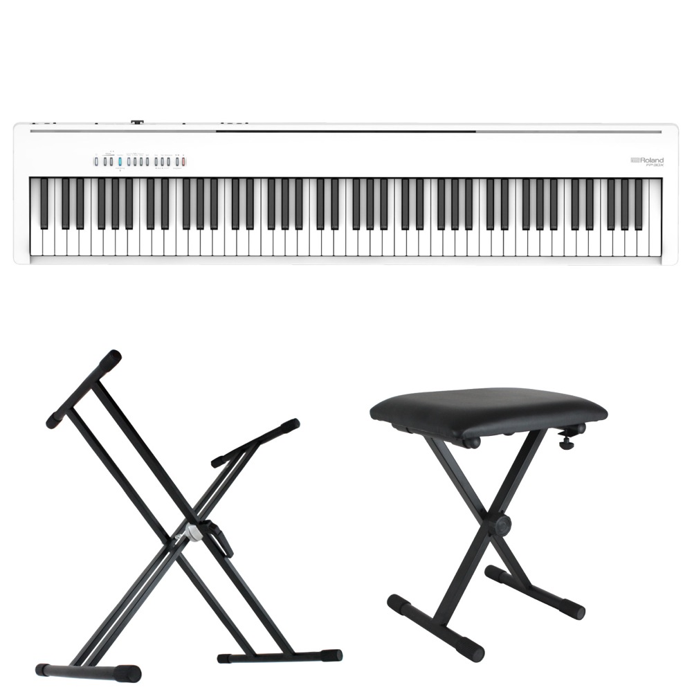 ROLAND FP-30X-WH Digital Piano ホワイト 電子ピアノ キーボードスタンド キーボードベンチ 3点セット [鍵盤 Bset]