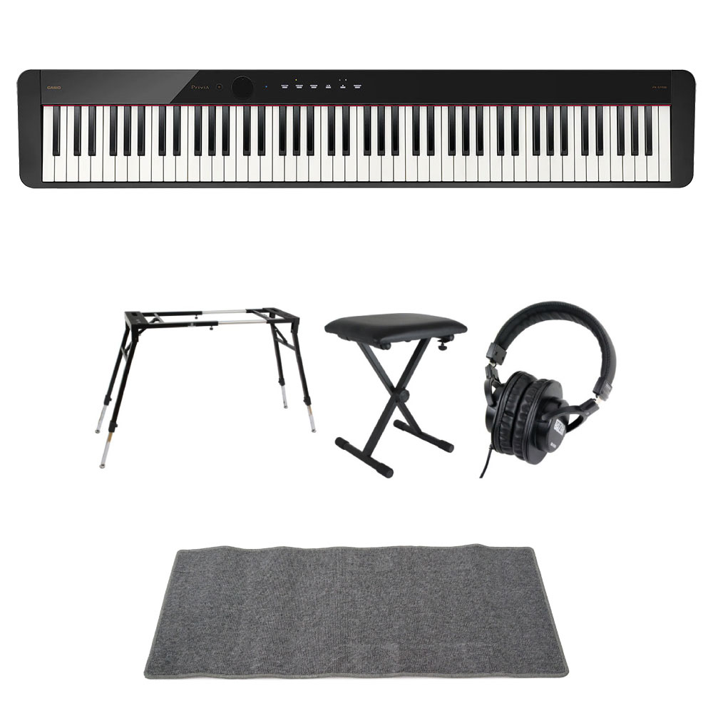 CASIO Privia PX-S1100 BK 電子ピアノ 4本脚型キーボードスタンド キーボードベンチ ヘッドホン ピアノマット(グレイ)付きセット