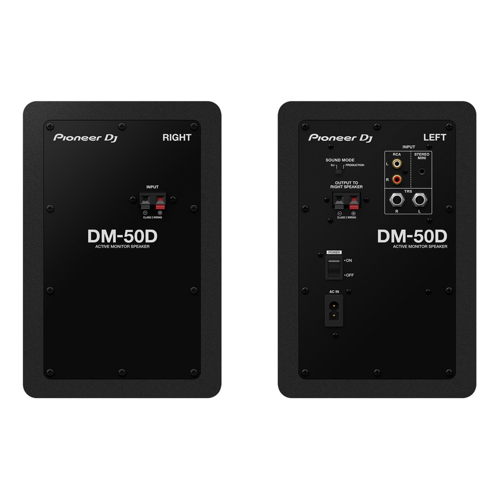 Pioneer DJ DM-50D Black パワードモニタースピーカー Dicon Audio SS-032R 卓上スタンド ペア セット スピーカー本体の背面画像