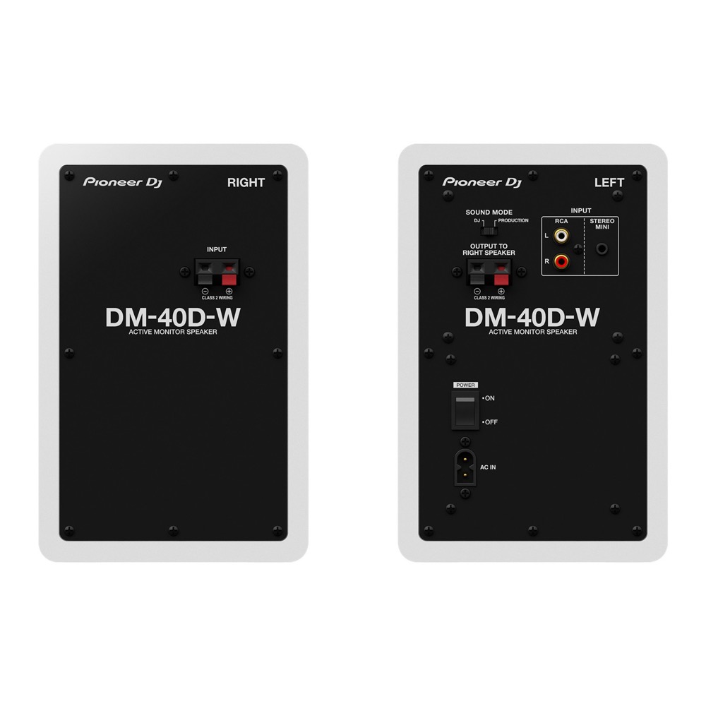Pioneer DJ PLX-500-W White ターンテーブル リスニングセット Pioneer DJ DM-40D-W アイソレーションパッド付きセット Pioneer DJ DM-40D-W White パワードモニタースピーカー 1ペア（2台） ホワイト 白の背面画像