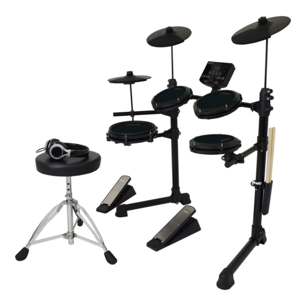 ONETONE ワントーン 電子ドラム OTDD-100 BK パッド式バスドラム シンバル追加（3シンバル）セット ドラム椅子 スティック ヘッドホン付き 本体画像