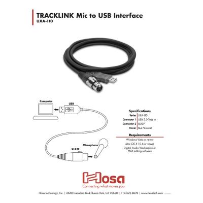 Hosa UXA-110 3m TRACKLINK USBインターフェイス XLRキャノンメス-USBタイプA ケーブル詳細画像