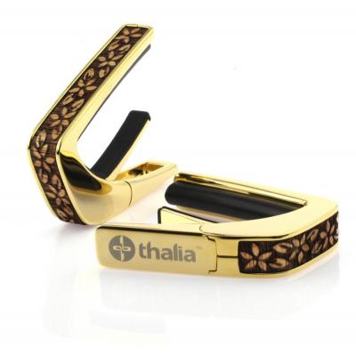 Thalia Capo 200 in 24k Gold Finish with Hawaiian Koa Plumeria Lei Engraved Inlay カポタスト