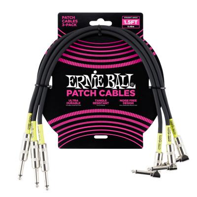 ERNIE BALL 6076 1.5’ STRAIGHT/ANGLE PATCH CABLE 3-PACK BLACK パッチケーブル 3本セット