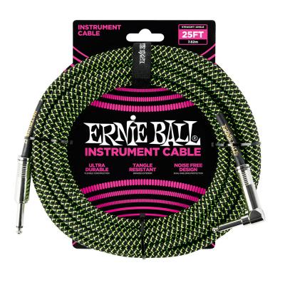 ERNIE BALL ＃6066 25ft Braided Cables Black / Green ギターケーブル