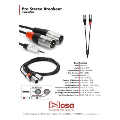 Hosa HMX-015Y 4.5m ステレオミニオス-XLRキャノンオスx2 オーディオケーブル ケーブル構造詳細画像