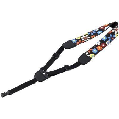 ROCK YOU S-012 Flower Black 黒ステッチタイプ ウクレレストラップ 花柄/黒