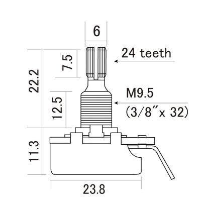 SCUD CTS-A500 500KΩ Aカーブ インチサイズ レギュラーシャフト CTSポット 寸法表