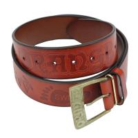 ORANGE MER004 Embossed Genuine Leather Belt BR ロゴ入り レザーベルト ブラウン
