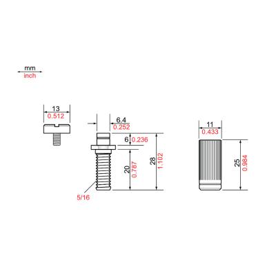 TonePros SS1-N Standard Locking Studs ブリッジスタッド アンカー ニッケル 寸法図