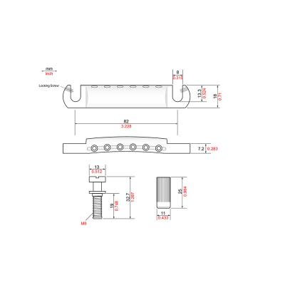 TonePros T1Z-B Metric Tailpiece ブラック ギター用テールピース 寸法図