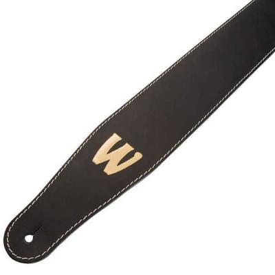 WARWICK Teambuilt Genuine Leather Bass Strap Black Gold Embossing ベースストラップ ストラップ穴部画像