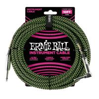 ERNIE BALL 6077 10’ Braided Straight Angle Instrument Cable Black Green ギターケーブル