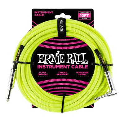 ERNIE BALL 6080 10’ Braided Straight Angle Instrument Cable Neon Yellow ギターケーブル