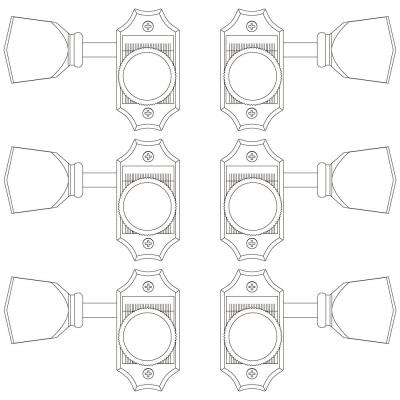 GROVER 533GK Gold Keystone Button 3:3 Vintage Locking 533 Series ギター用ペグ 全体画像 イラスト
