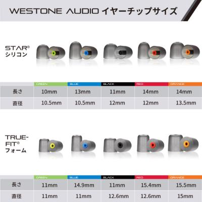 Westone Audio STAR シリコンイヤーチップ Lサイズ オレンジ 5ペア（10個） WST-STARSILICONE-ORG サイズ詳細